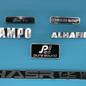 Custom aluminum nameplate with printed brand logo