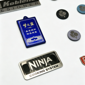 Custom aluminum nameplate with printed brand logo