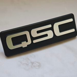 Custom diamond cut aluminum nameplate with 3D metal logo finish